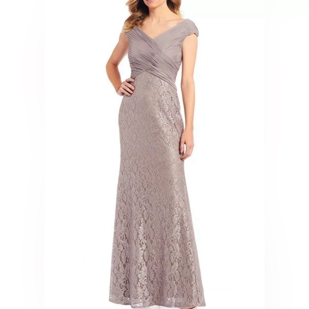 Eliza J Taupe Brown Formal Evening Gown Dress Lace Bottom Ruching Women’s Size 4